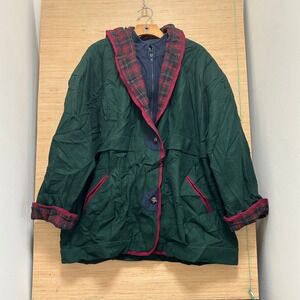 Herman Kay Vintage Forest Green Plaid Lined Hooded Bib Jacket Oversized Mens XL